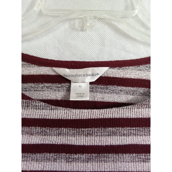 Christopher & Banks Womens Medium 3/4‎ Sleeve Striped Pullover Burgundy Blouse - Picture 7 of 9
